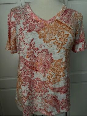 Chico’s V-Neck Paisley Tee Cotton Modal Blend Slub Knit Large